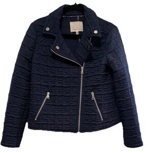 REBECCA TAYLOR Navy Blue Biker Moto Zippers "2 in 1" Jacket Sz 4